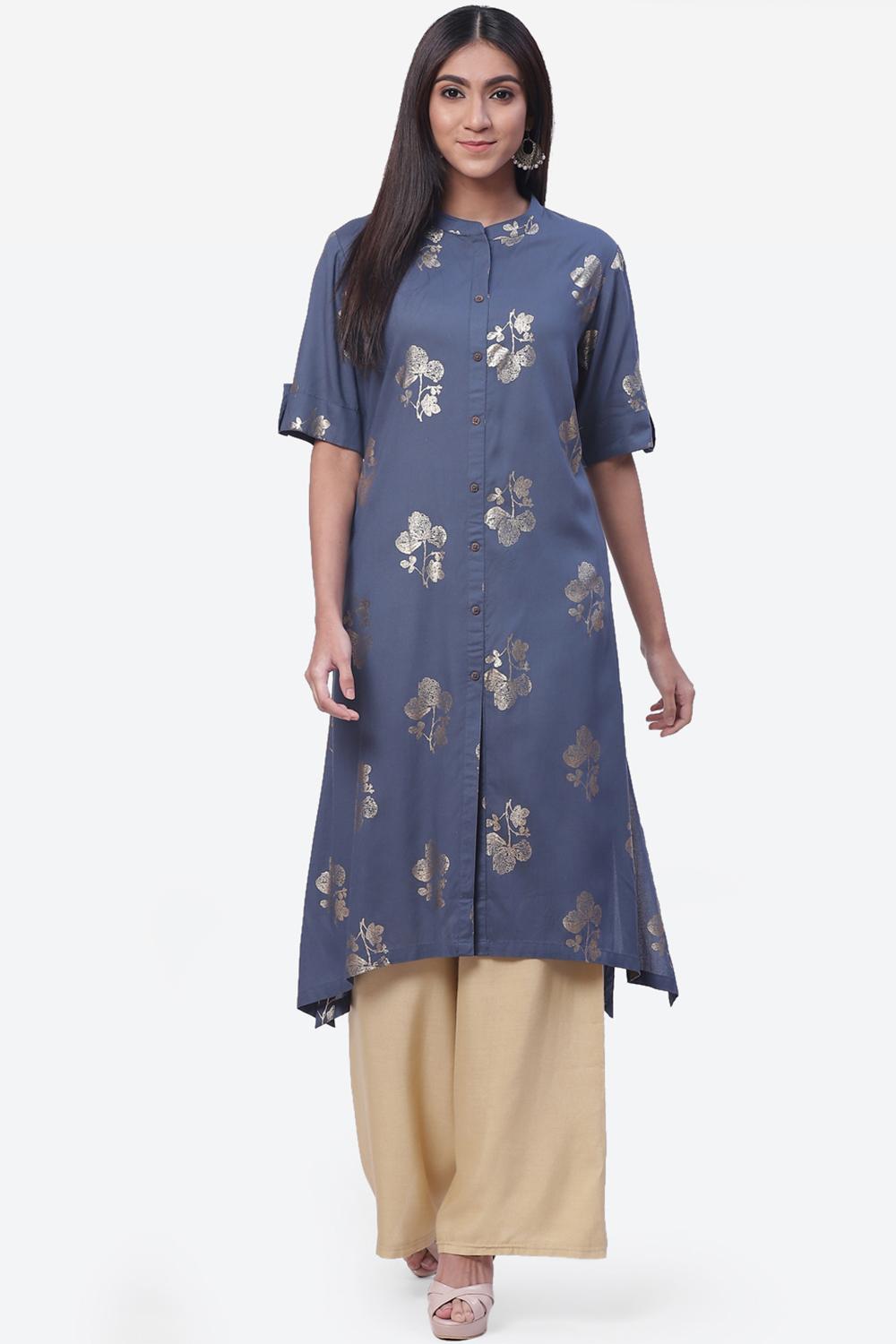 Buy Online Steel Blue Rayon Straight Dress for Women & Girls at ...