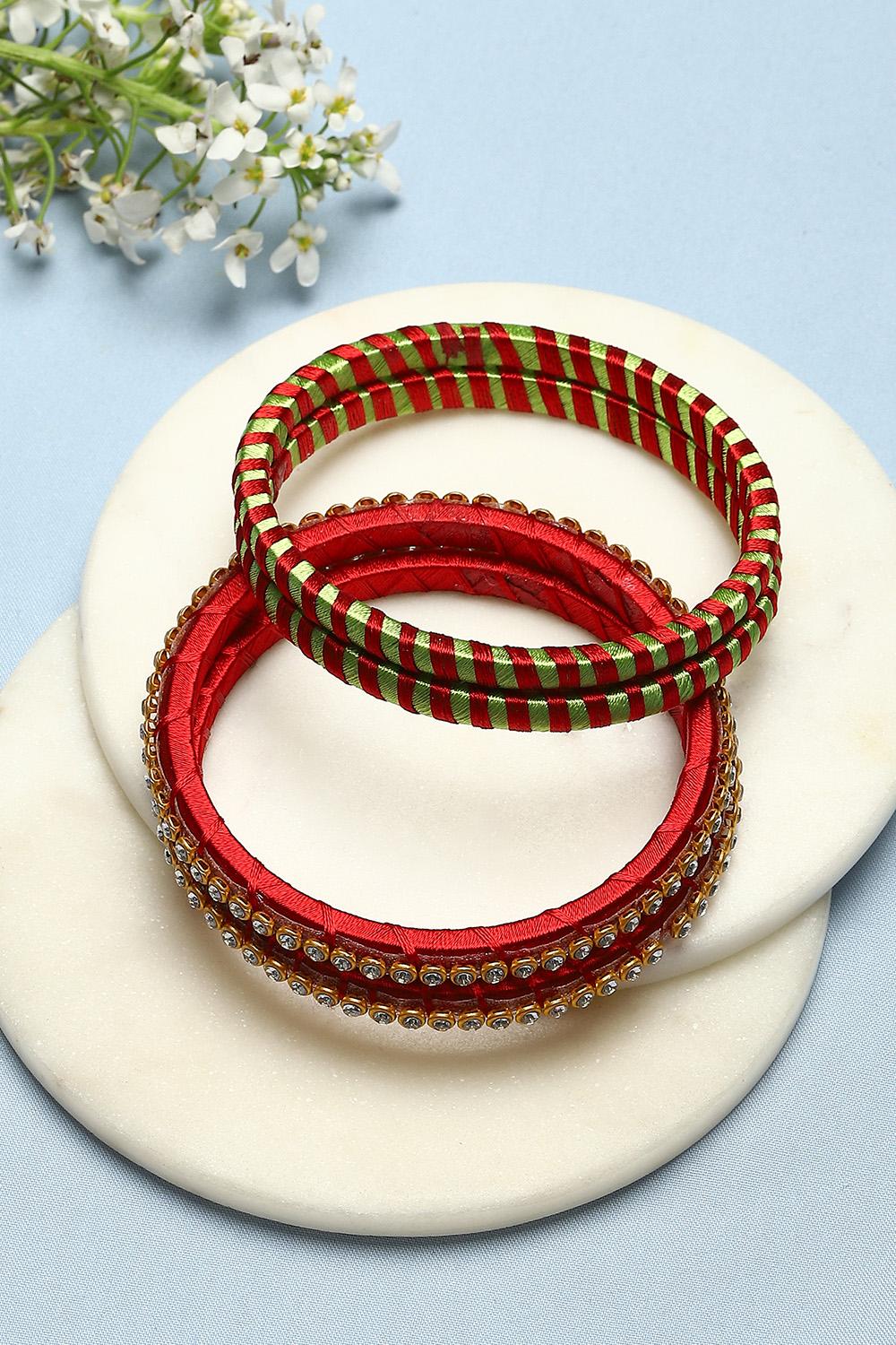Buy onlineRed Green Plastic & Thread Bangles for women at best ...