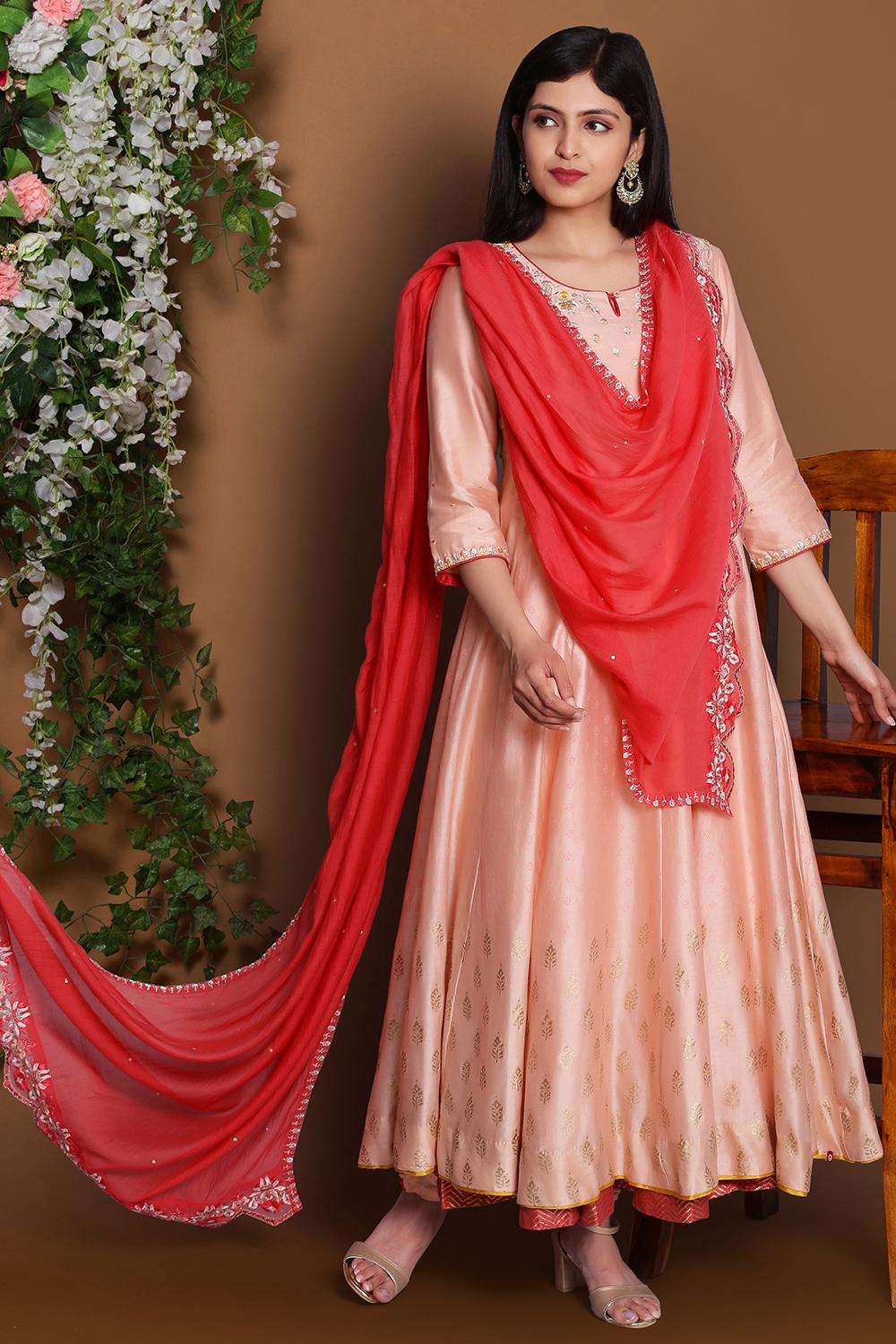 Buy Online Blush Pink Cotton Silk Kalidar Suit Set By Anju Modi ...