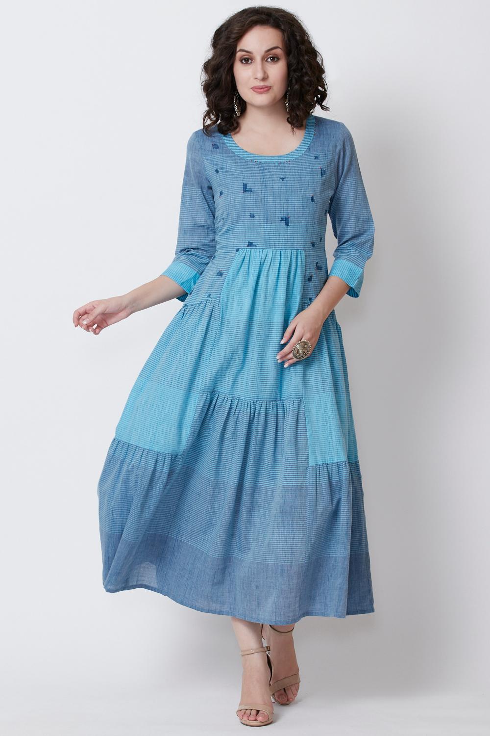 Buy Online Blue Flared Cotton Dress for Women & Girls at Best ...