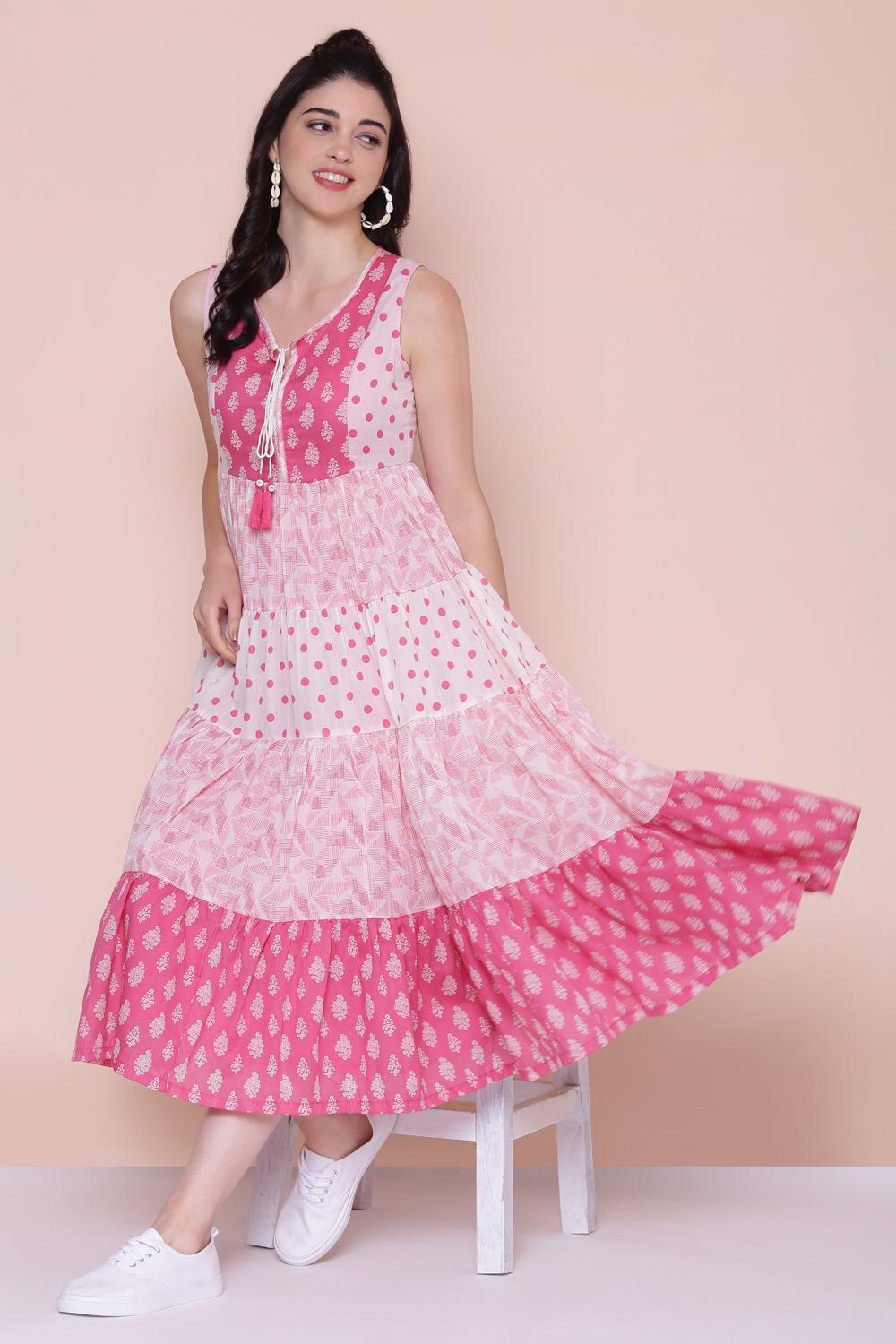 Buy Online Onion Pink Cotton Fusion Wear Dress for Women & Girls ...