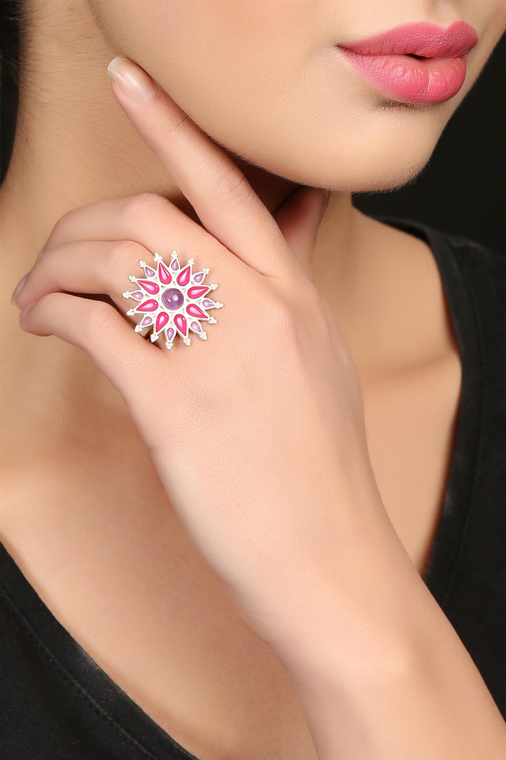 Buy Online Pink Enamel Sterling Silver Ring for Women & Girls at ...