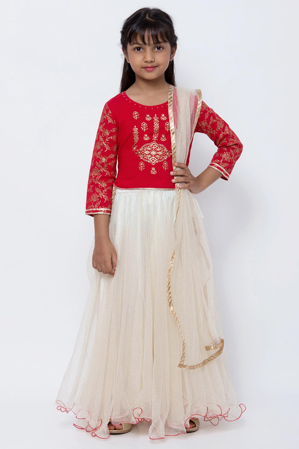 Buy Online Red And Off White Cotton Straight Suit Set For Women