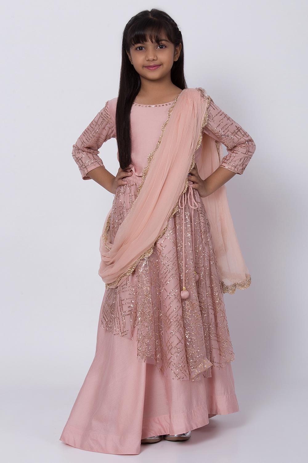 Buy Online Onion Pink Cotton Silk Short Top With Lehenga Set for ...