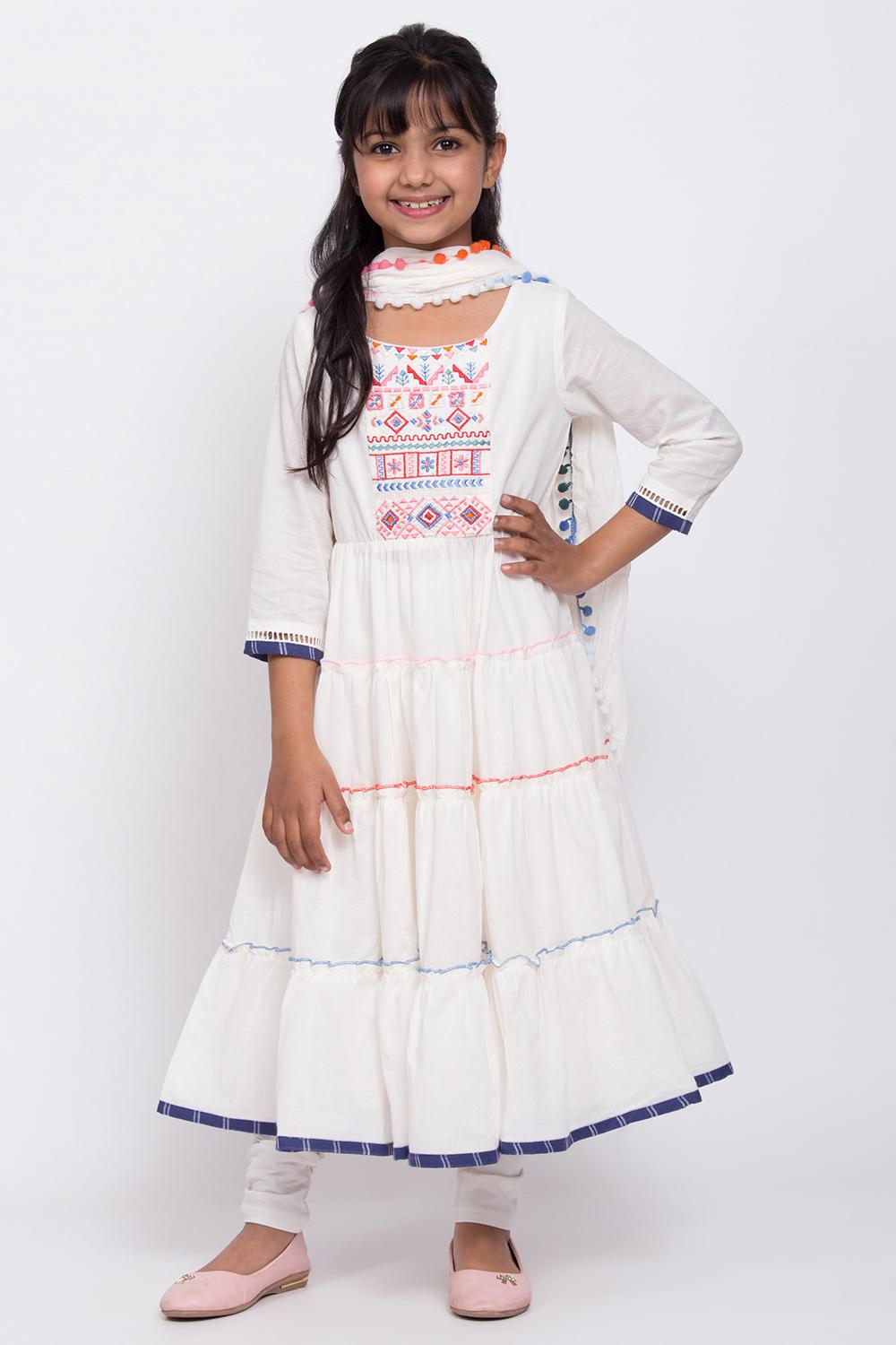 Buy Online Off White Cotton Tiered Dress for Women & Girls at Best ...