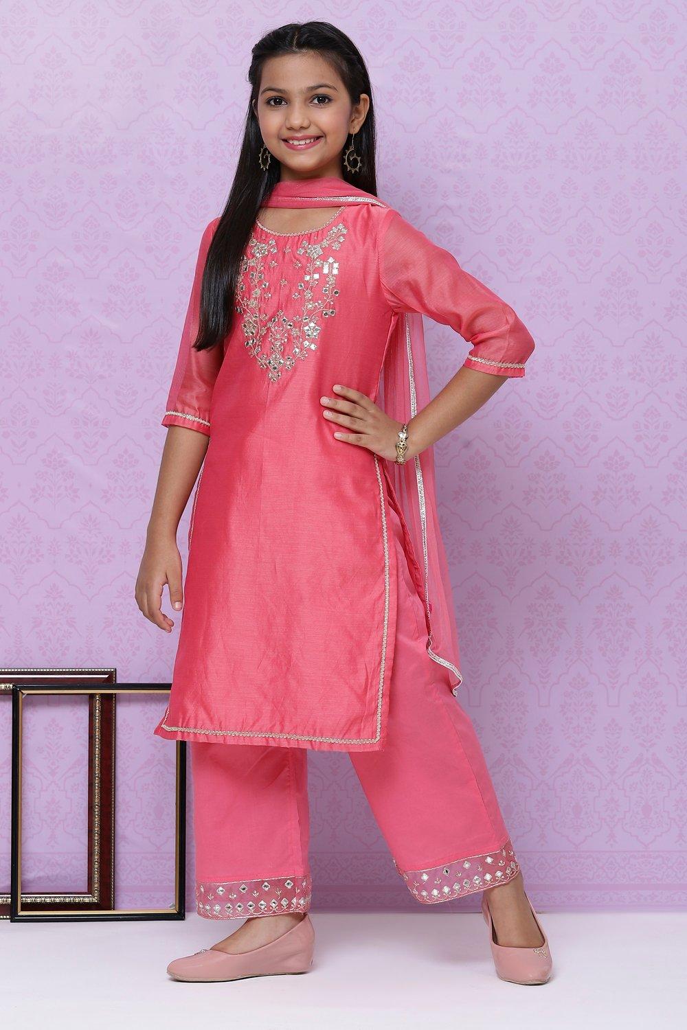Buy Online Pink Poly Cotton Girls Straight Suit Set for Women & Girls at  Best Prices in Biba India-K