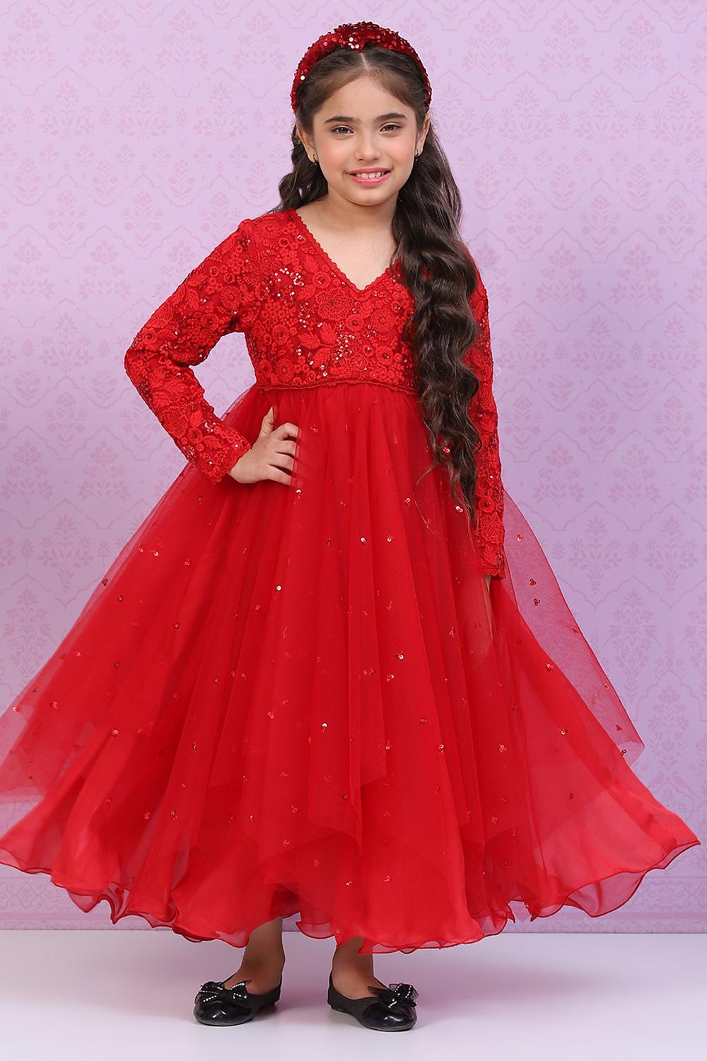 Buy online Red Nylon Layered Gown for women at best price at biba ...