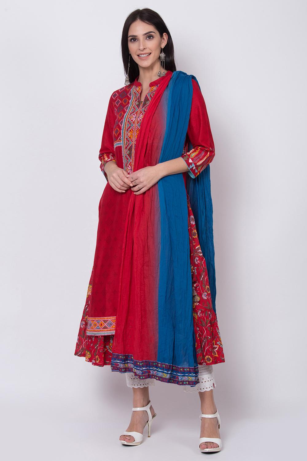 Buy Online Blue And Red Cotton Dupatta for Women & Girls at Best ...