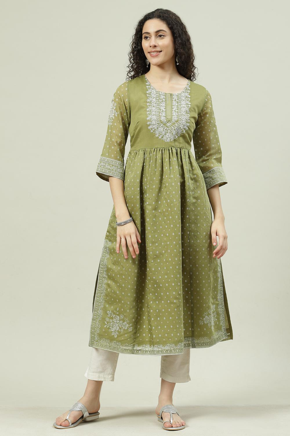 Buy Online Green Flared Kurta at best price - SHADOW R18234SS22GRN