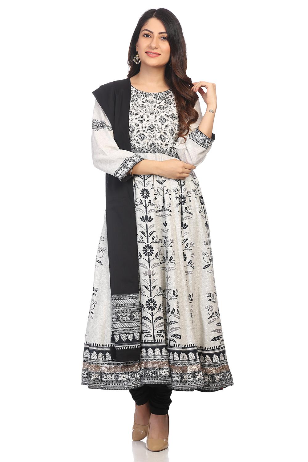 Buy Online Off White Viscose Anarkali Suit Set for Women & Girls at ...