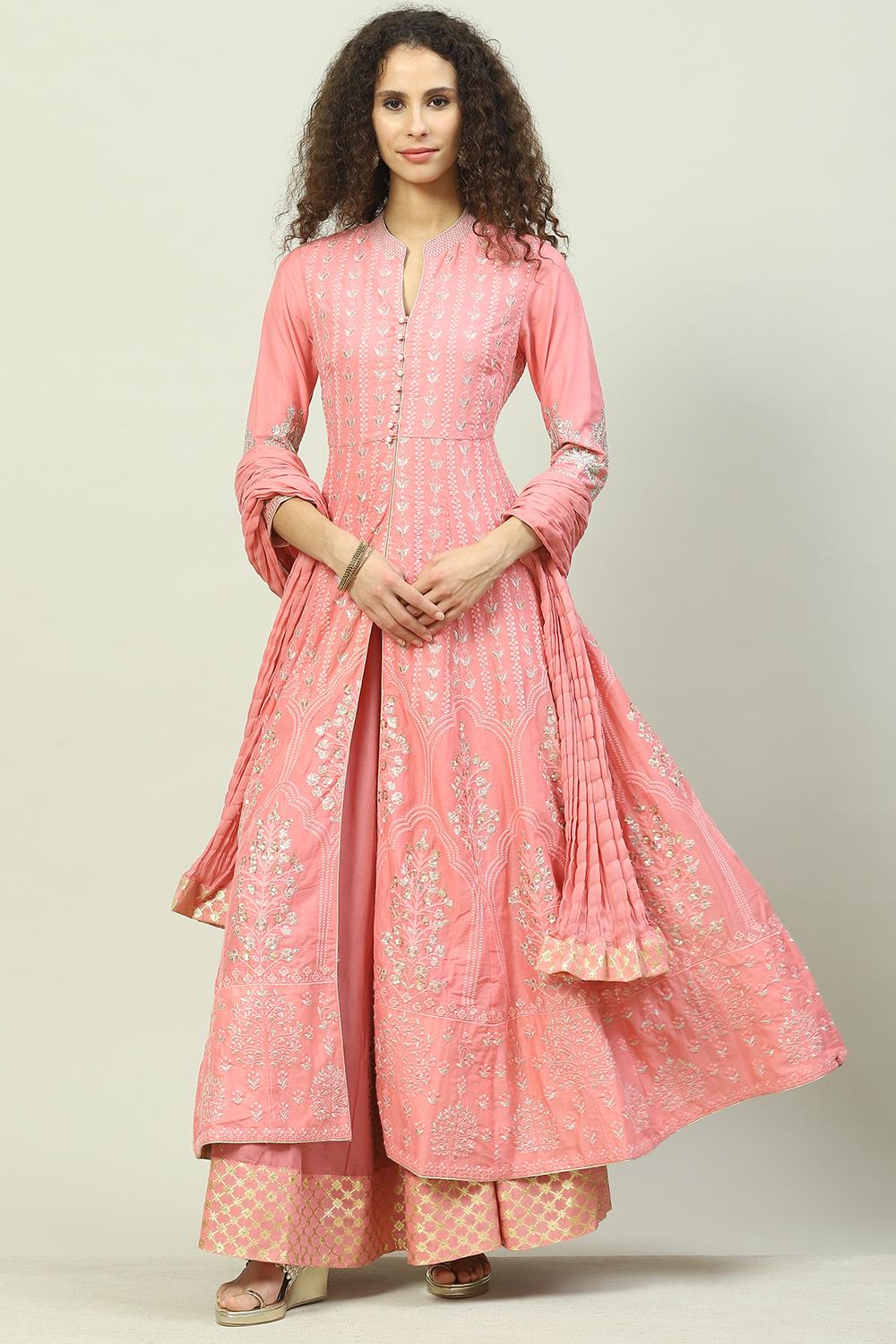 Buy online Blush Pink Cotton Anarkali Suit Set for women at best ...