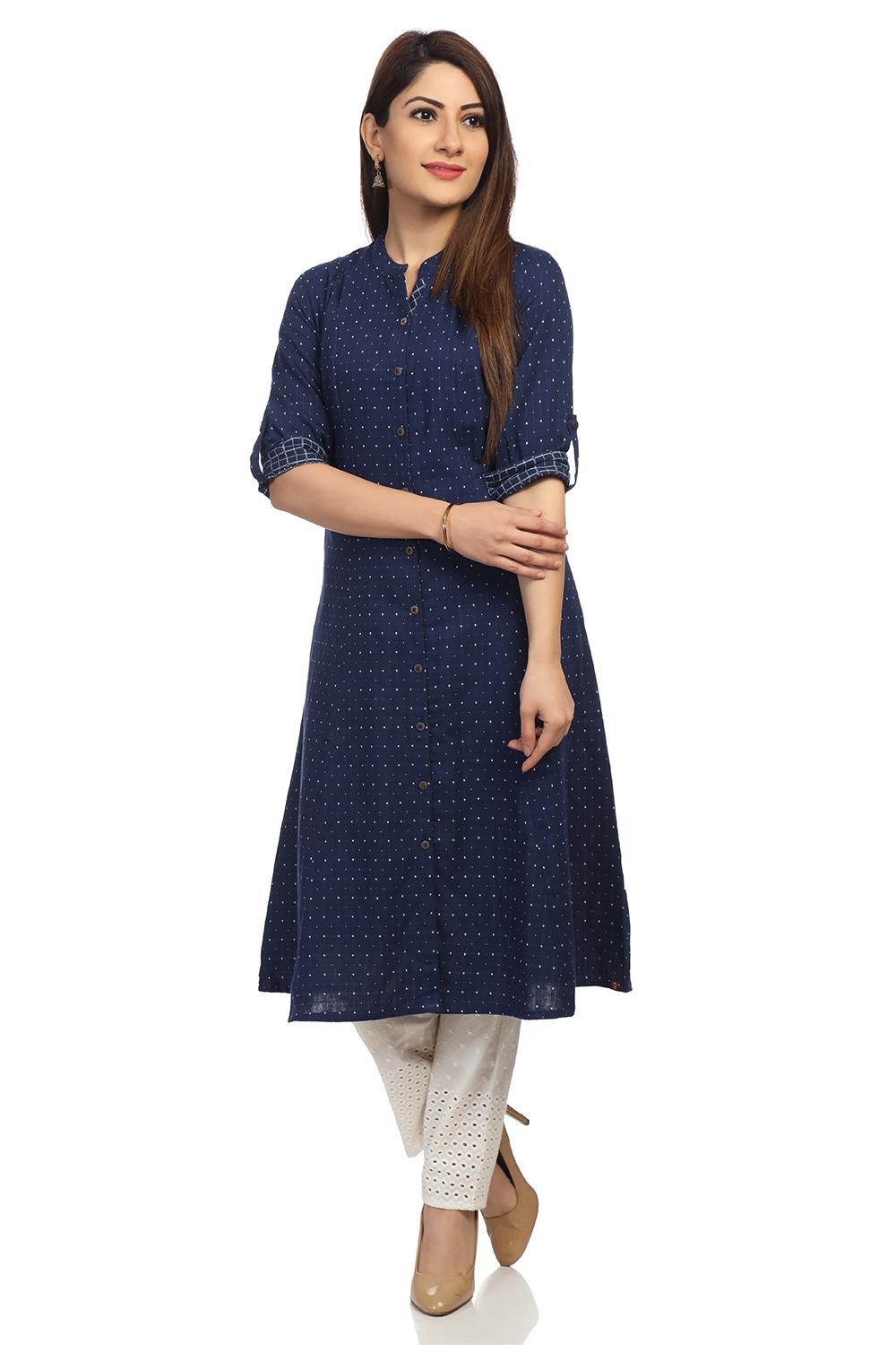 Buy Online Navy Blue Front Open Cotton Suit Set for Women & Girls ...