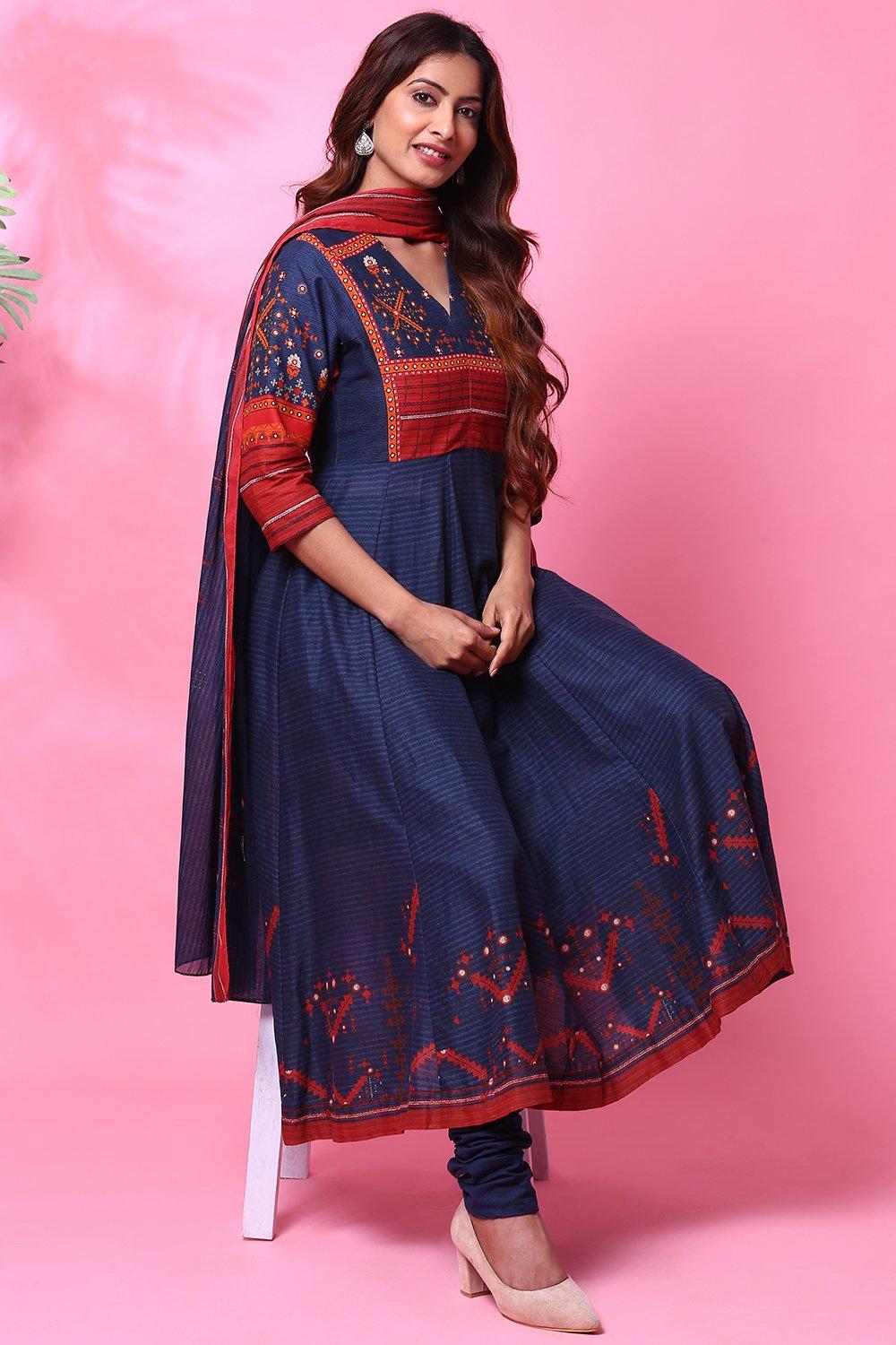 Buy Online Blue Cotton Anarkali Suit for Women & Girls at Best ...