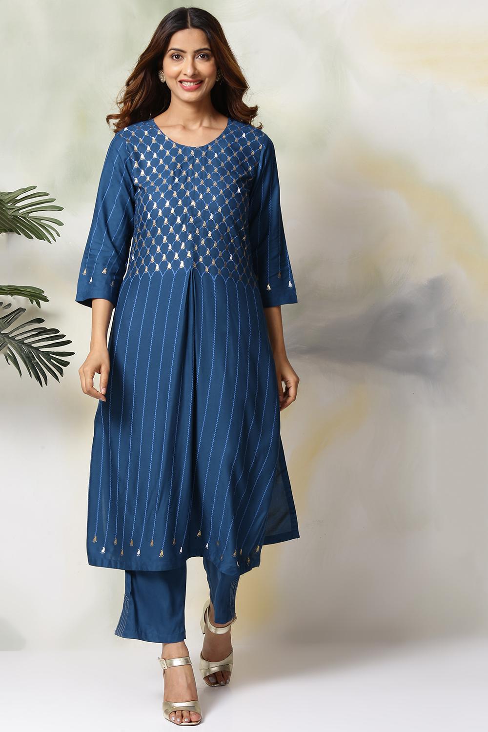 Buy Online Blue Rayaon Straight Suit Set for Women & Girls at Best ...