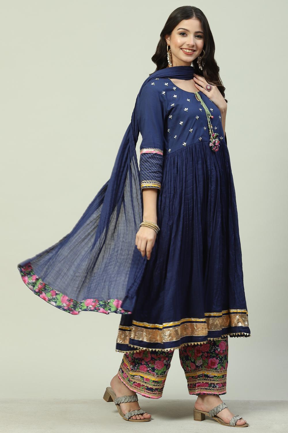 Buy online Blue Cotton Anarkali Suit Set for women at best price ...