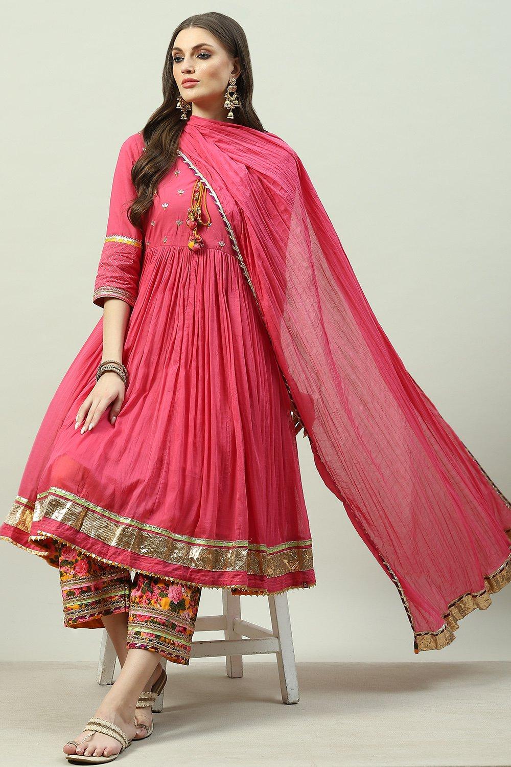 Buy online Pink Cotton Anarkali Suit Set for women at best price ...