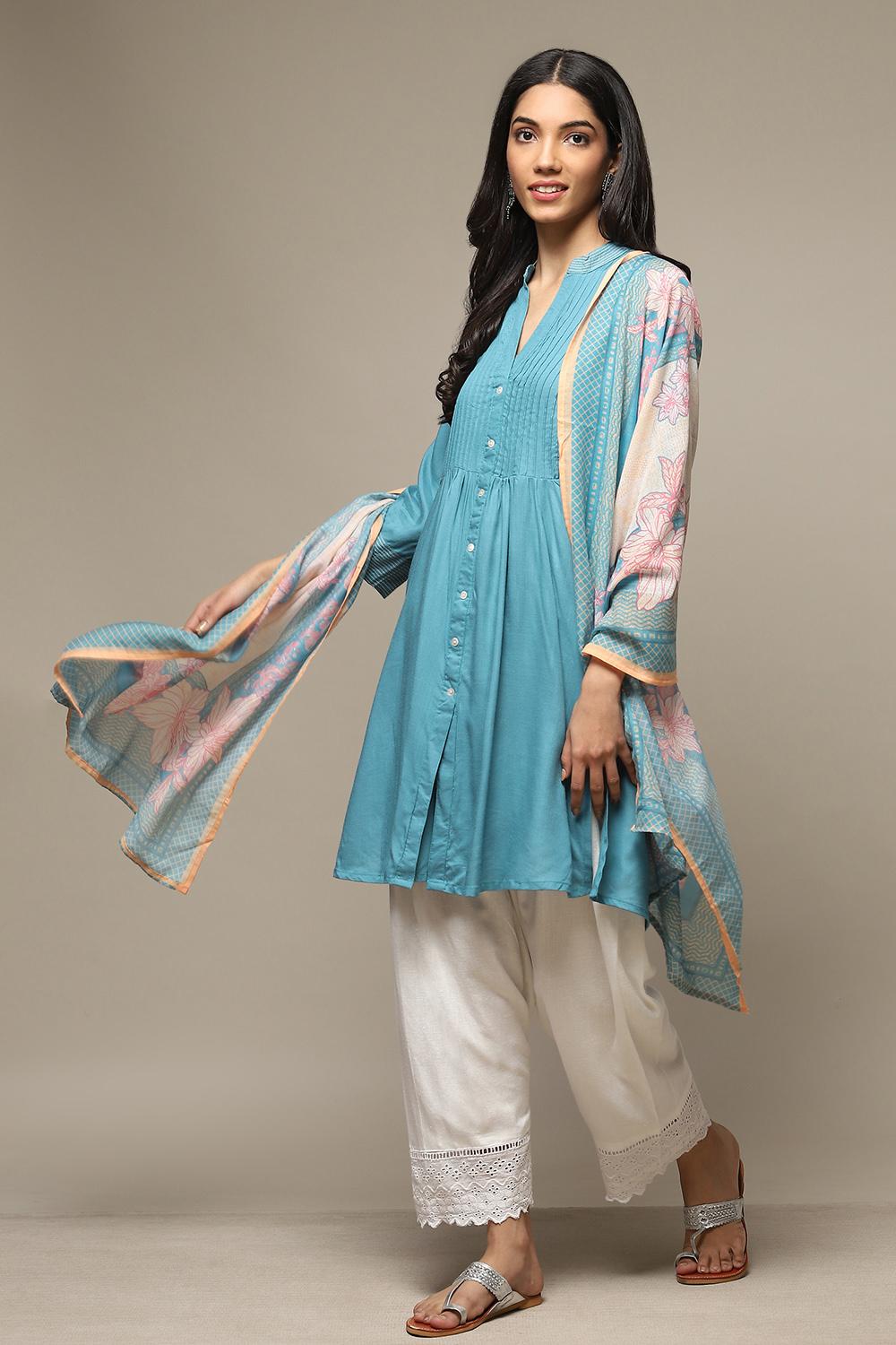Buy online Turquoise Rayon Straight Kurta Salwar Suit Set for ...