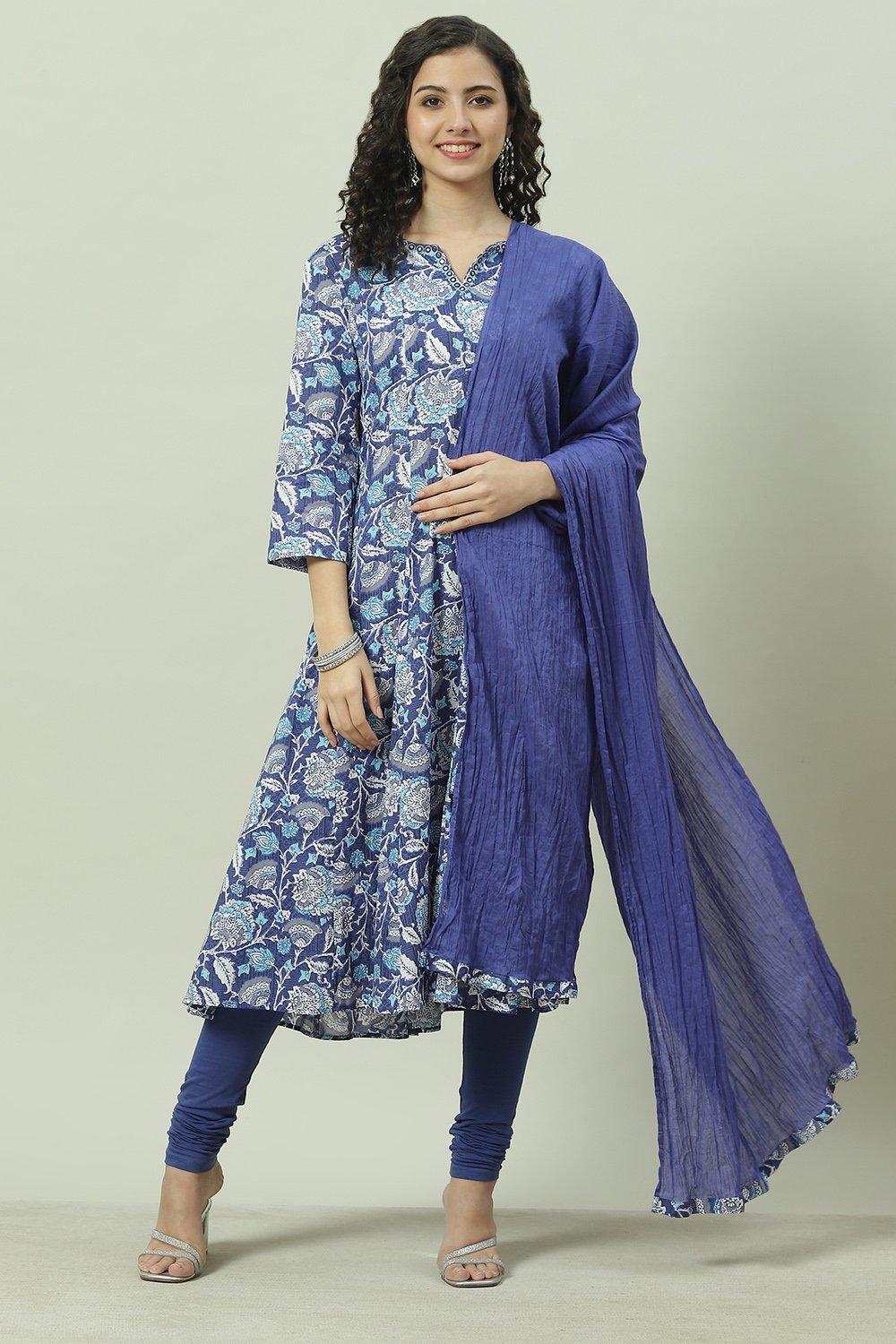 Buy online Blue Cotton Kalidar Suit Set for women at best price at ...