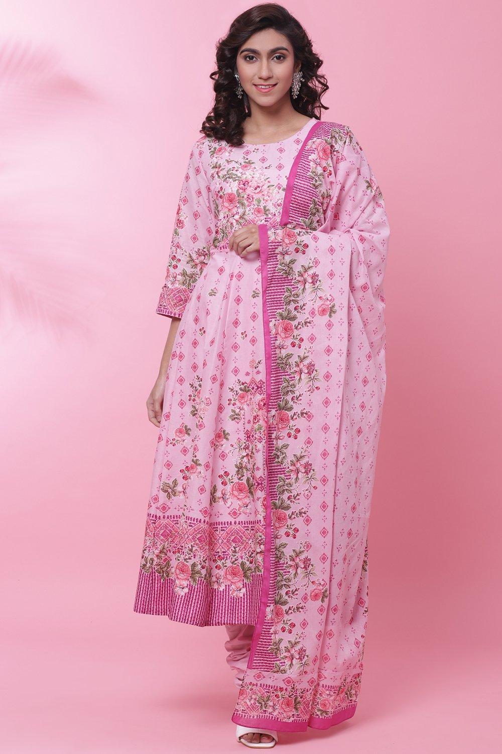 Buy Online Pink Cotton Anarkali Suit Set for Women & Girls at Best ...