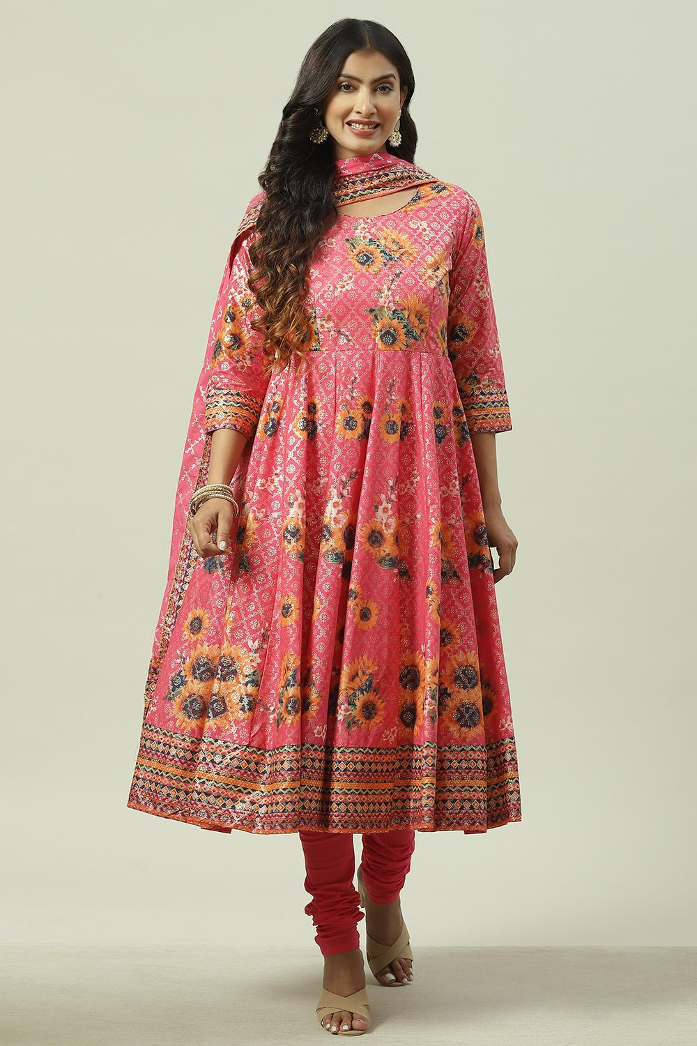 Buy online Fuschia Cotton Anarkali Suit Set for women at best ...