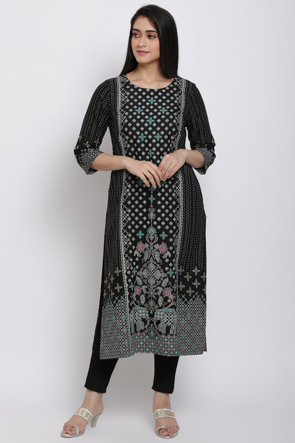 Buy Online Black Cotton Flax Kurti for Women & Girls at Best Prices in ...