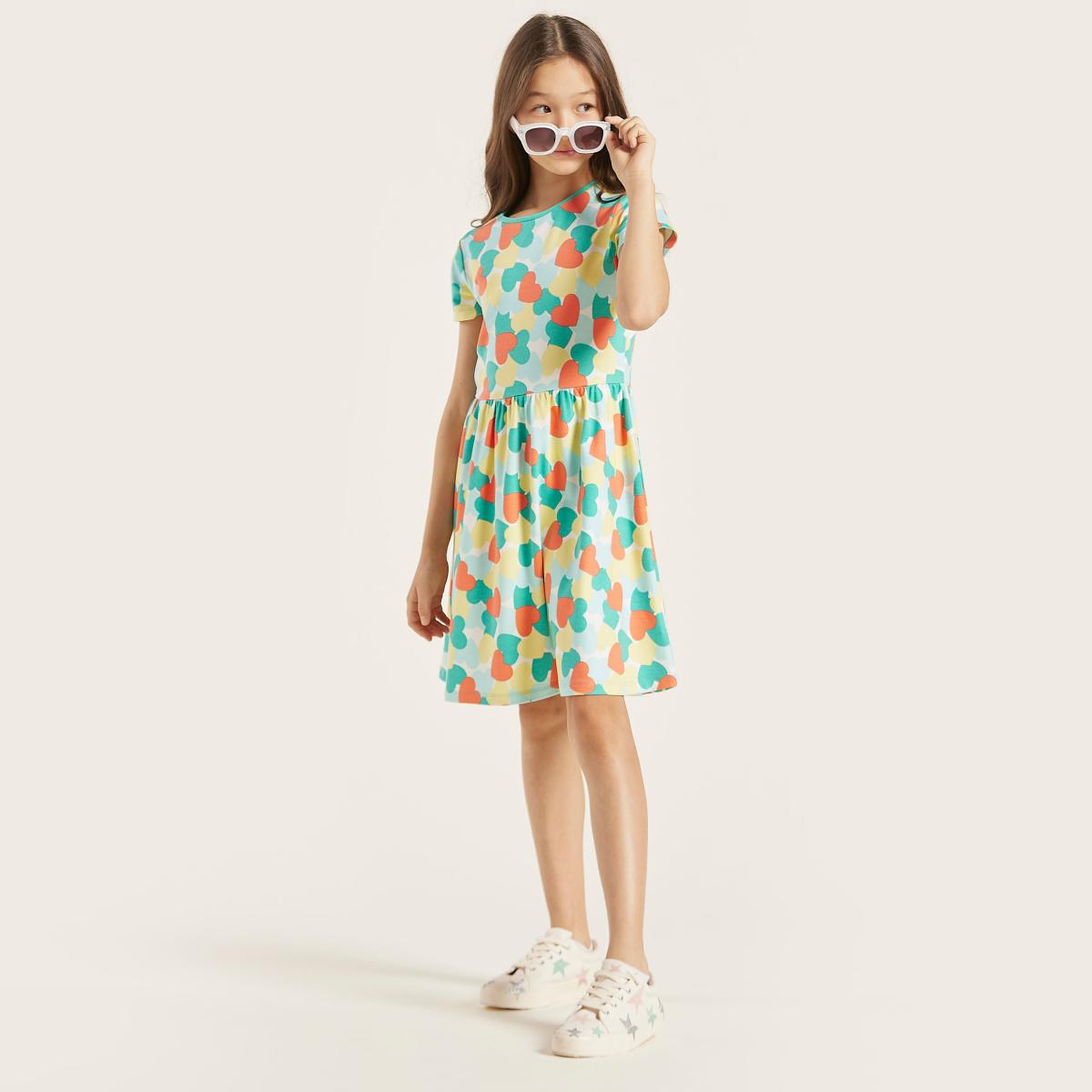 Babyshop Juniors Heart Print Dress with Short Slee