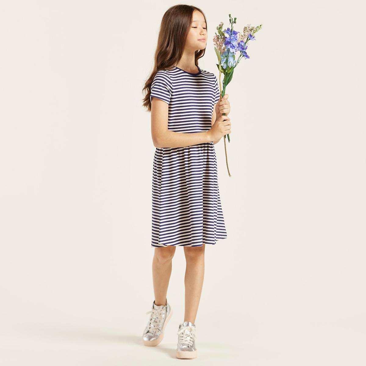 Babyshop Juniors Striped Dress with Round Neck and