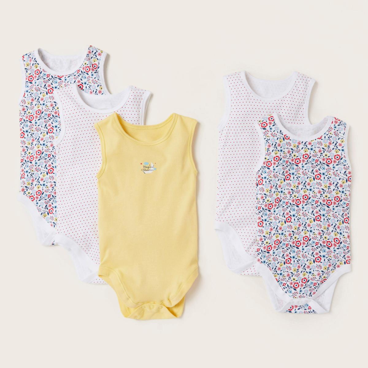 Babyshop S/L Bodysuit 5 Pk-Floral/Yellow/Dot 