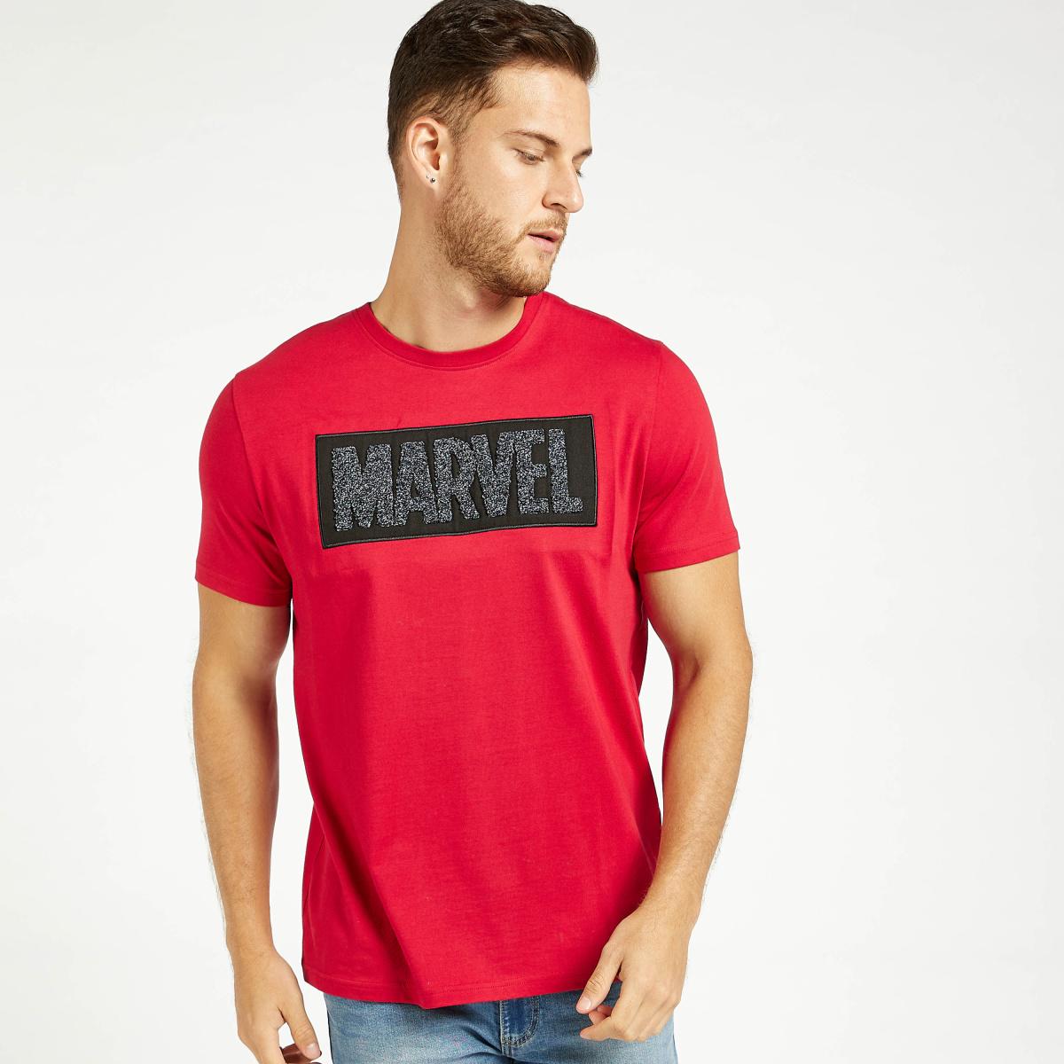 Marvel Textured Print T-shirt with Round Neck and 