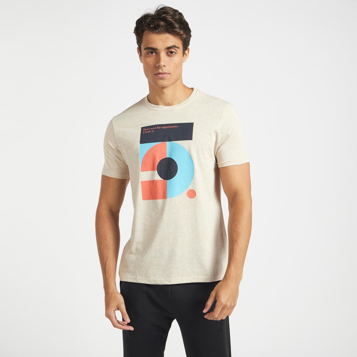 Typographic Print Round Neck T-shirt with Short Sl