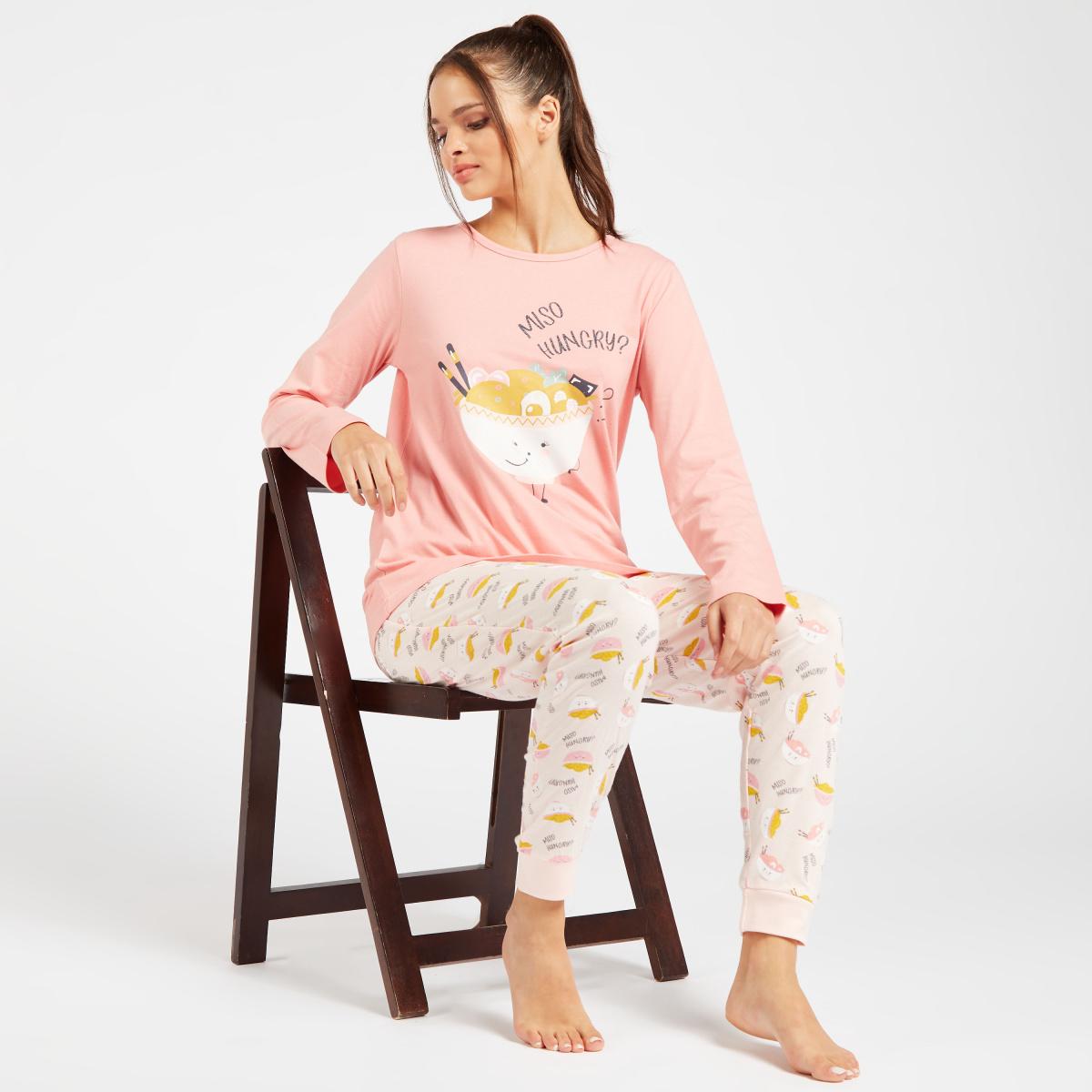 Printed Round Neck T-shirt and Full Length Joggers