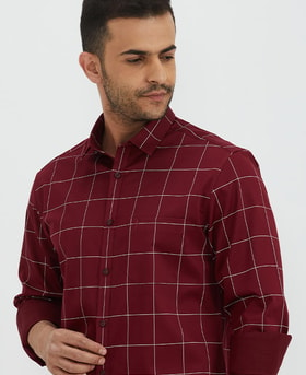 Maroon Printed Full Sleeve Cotton Shirt