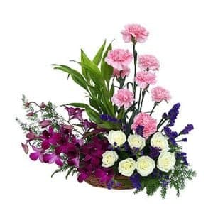 Basket Of 20 Multi Color Flowers