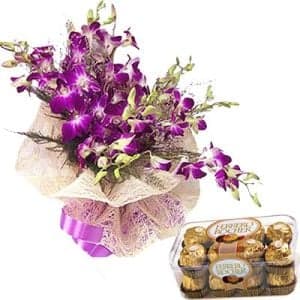 12 Purple Orchids n Ferrero Chocolates