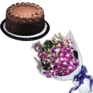 Orchids Bunch n Chocolate Cake