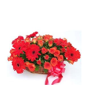 Basket of Gerberas n Rosess