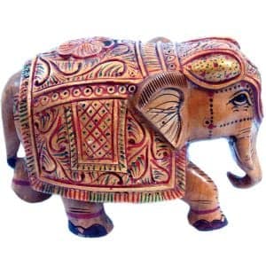 Wooden Hand Carved Painted Elephant Handicraft