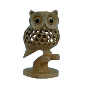 Good Luck Sign Wooden Owl Sitting Tree Branch