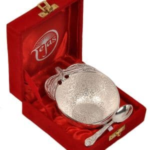 Silver Polished Apple Shape Brass Bowl n Spoon