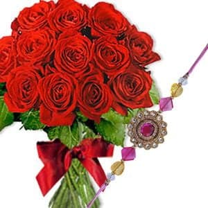 Rakhi with 20 Red Roses Bunch