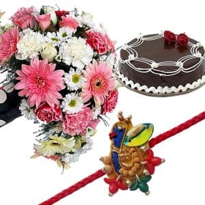 Mix Color Carnations with Cake n Rakhi