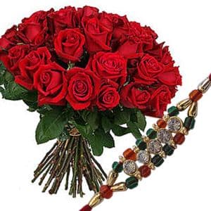 Rakhi with 24 Red Roses Bunch