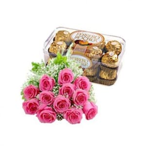 12 Pink Roses N Delicious Ferrero