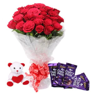 12 Red Roses With Chocolates n Teddy