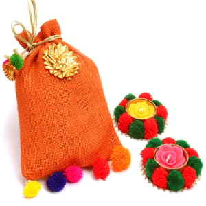 Almonds Jute Pouch with 2 T-lites