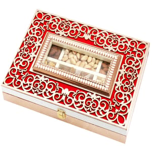 Wooden Lazer Red 6 Part Assorted Dryfruit Box