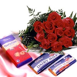 12 Red Roses Bunch with 10 Assorted Chocolates