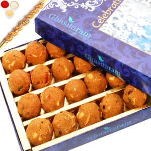 Special Besan Laddoo 400gm with Om Beads Rakhi