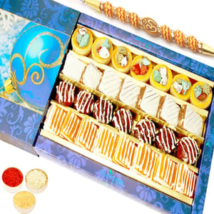 Assorted Exotic Cashew Sweets 400gm with Om Beads Rakhi