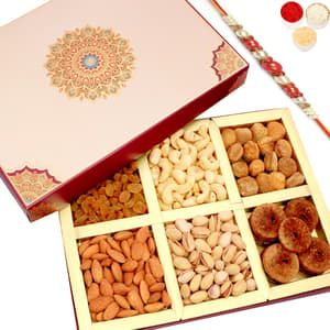 Fusion 6 Part Dryfruit Box with Red Pearl Rakhi